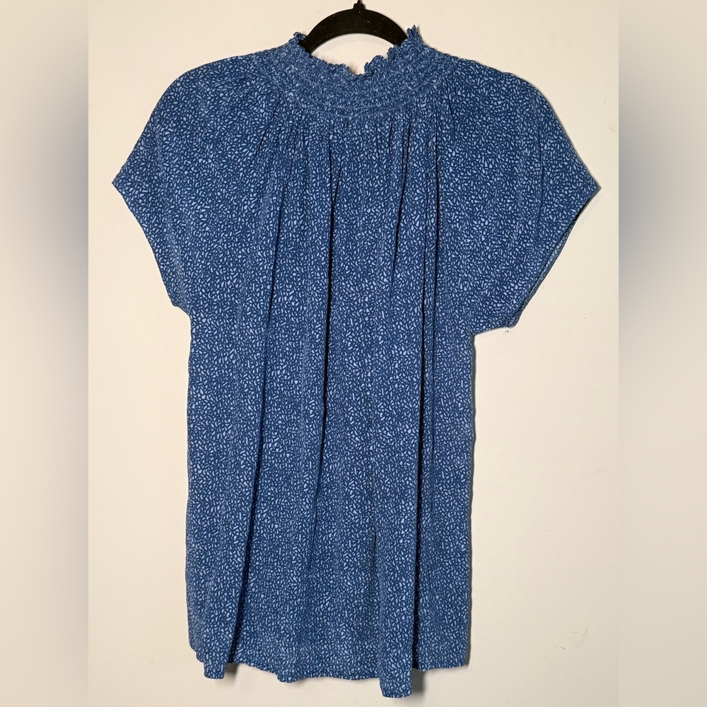 Rungolee Brooklyn Silk Blouse Size M • Blue Print Top w/ Stripe Detail - Picture 2 of 2